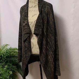 *3/$25* Karen Kane Open Black & Brown multi Shawl Collar w/Handkerchief Hem